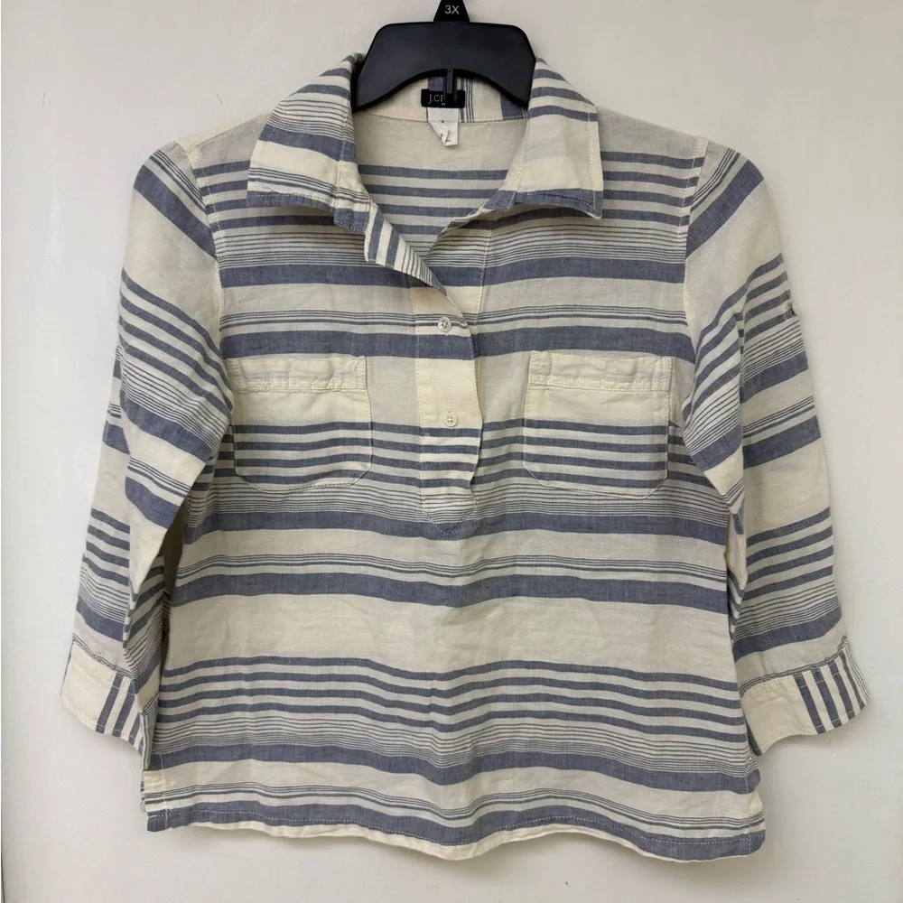 J.Crew Blue and Cream Striped Pullover Size S